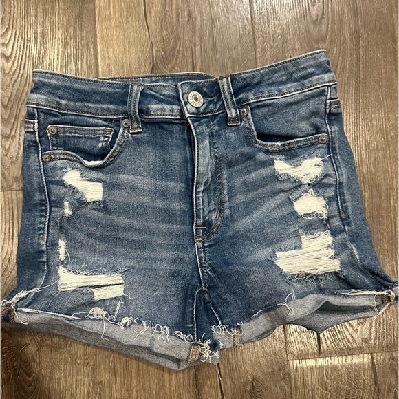 American Eagle Denim Jean Shorts Women's Next Level Stretch Hi Rise Shorty Sz 6 - Picture 2 of 14